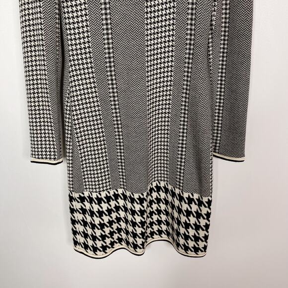 Cut25 by Yigal Azrouel M Black Cream Houndstooth Herringbone Sweater Dress Wool - Picture 7 of 10